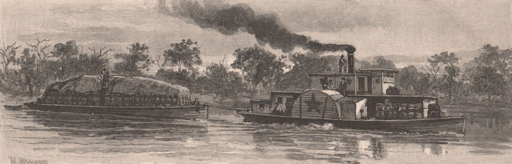 Wool Barge on the DARLING RIVER. New South Wales. Australia 1888 old print